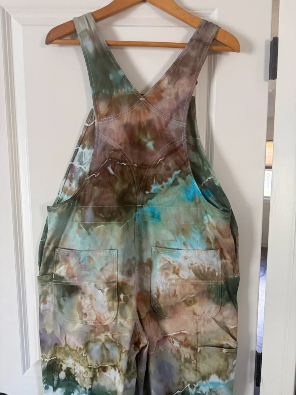 Carhartt Tie-Dye Overalls in Teal, Brown, White - Picture 3 of 9